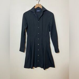 Polo By Ralph Lauren Charlotte Shirt Dress Black Button-down Cotton Flared 4 (S)
